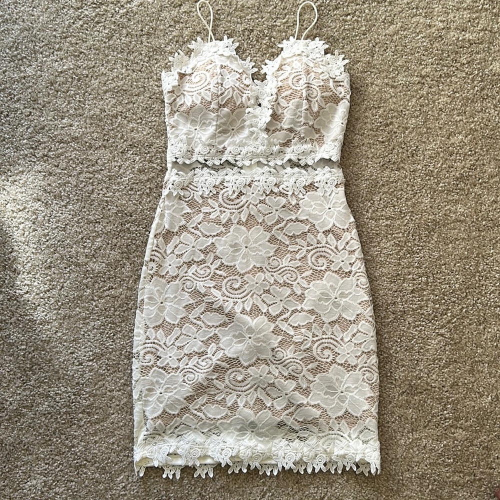 boheme lace dress Monaco Long bohemian dress with lace and ruffles, 3/4 sleeves main image 1